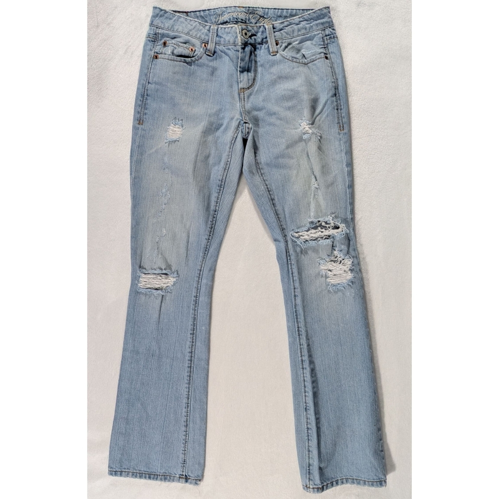 ❤️ American Eagle True Boot Distressed 100% Cotton Size 0 Short Light Wash - Picture 4 of 14